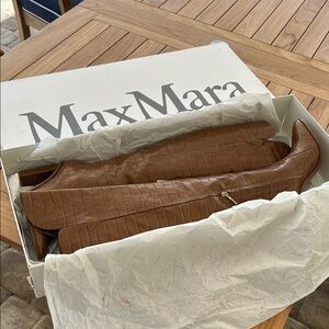 MaxMara Tan Croc-Embossed Leather over the knee Boots